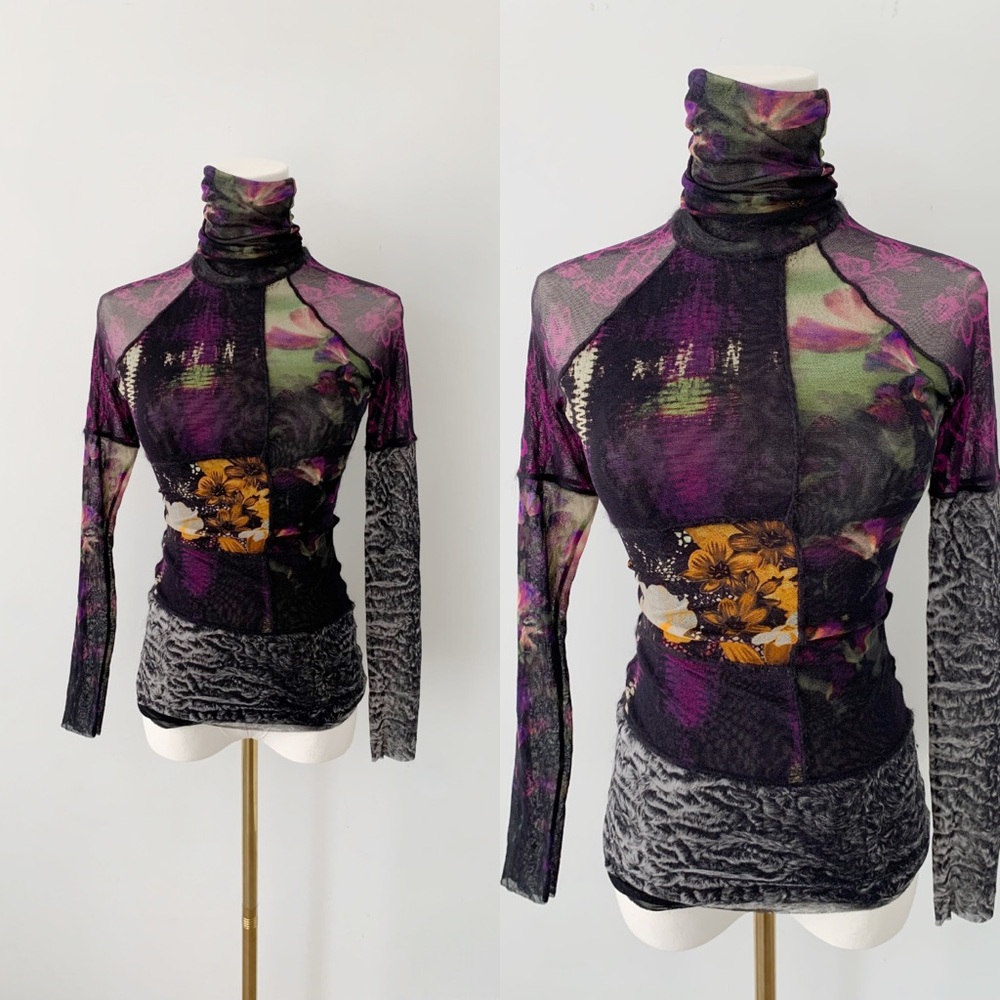 Fuzzi Y2K mesh long sleeve turtle neck top
